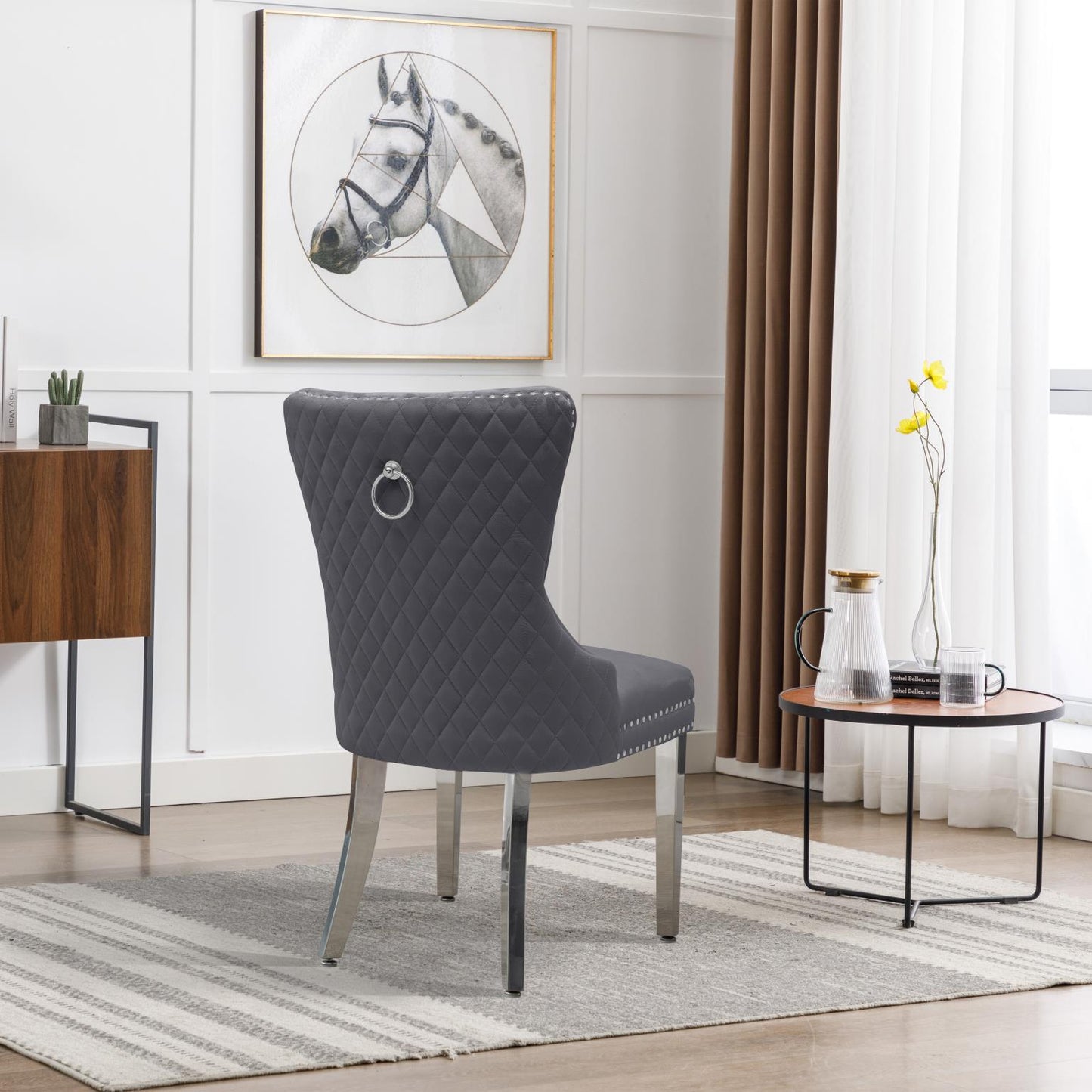 PIPER Dining Chair Grey Velvet with Silver Steel Legs
