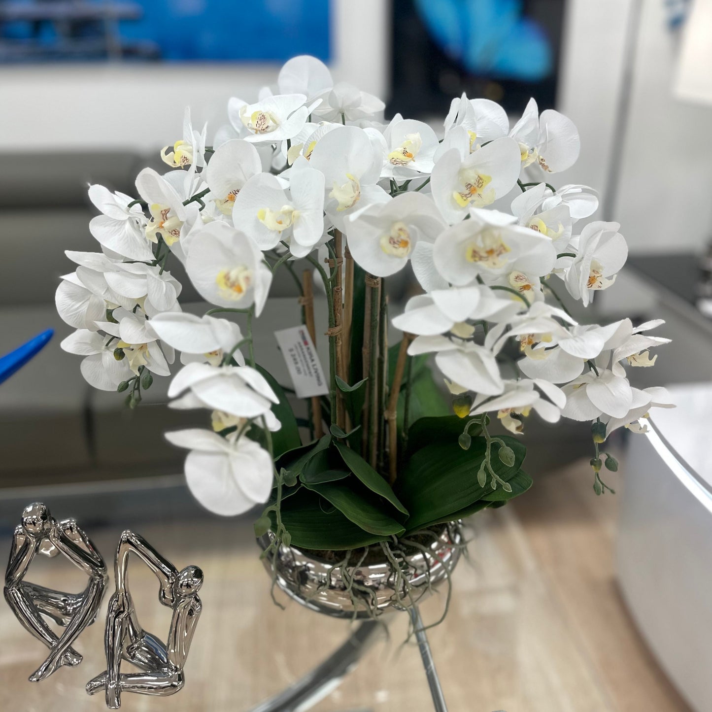 White Orchid With Silver Vase