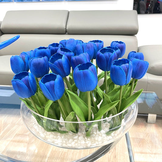 Blue Tulips Round Glass Tray