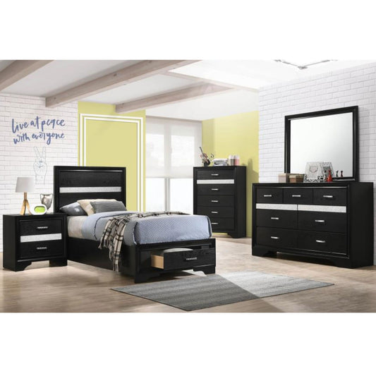 MIRANDA 4-piece Twin Storage Bedroom Set Black