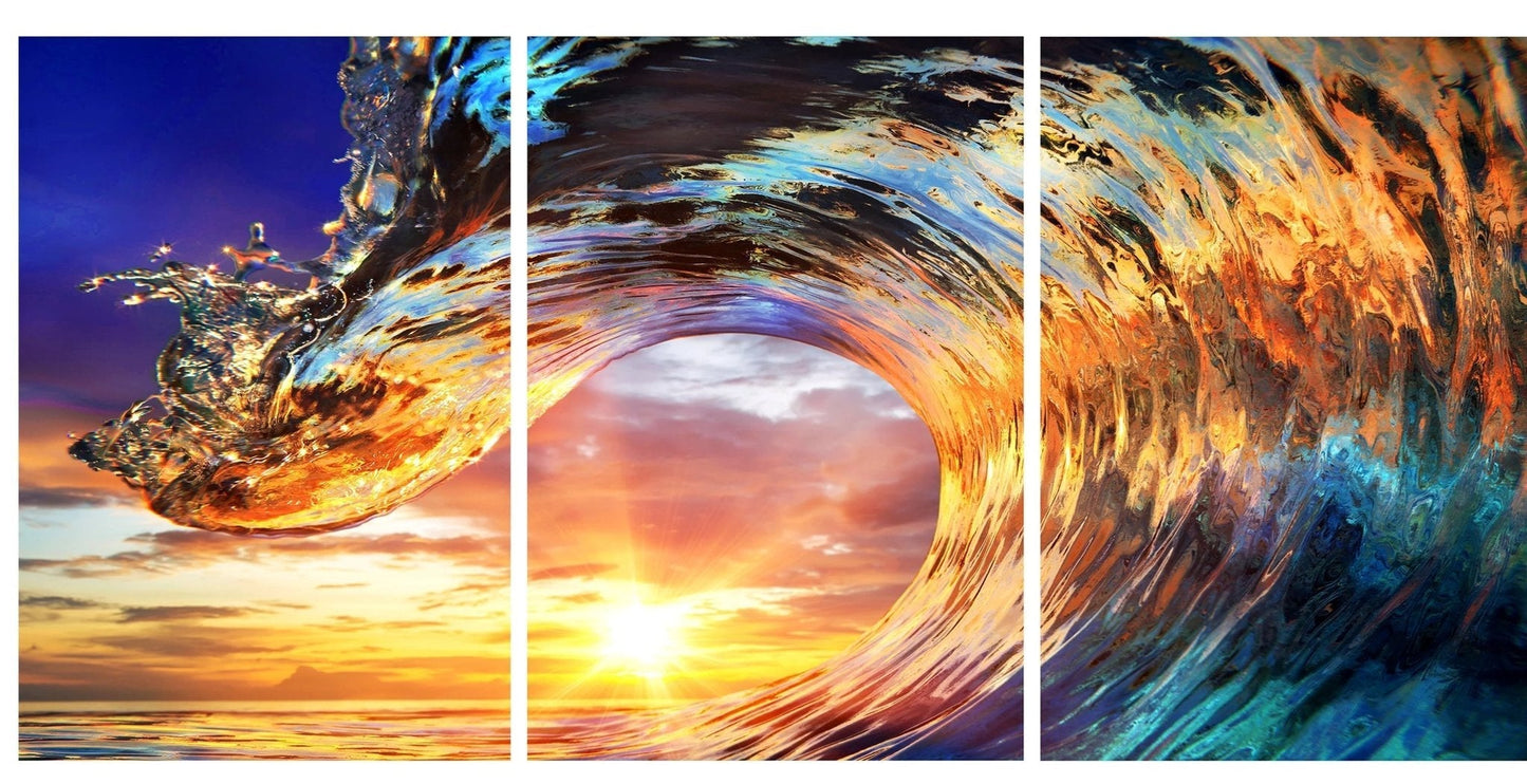 3pc Waves Glass Wall Art 24 x36 - Expo Home Decor
