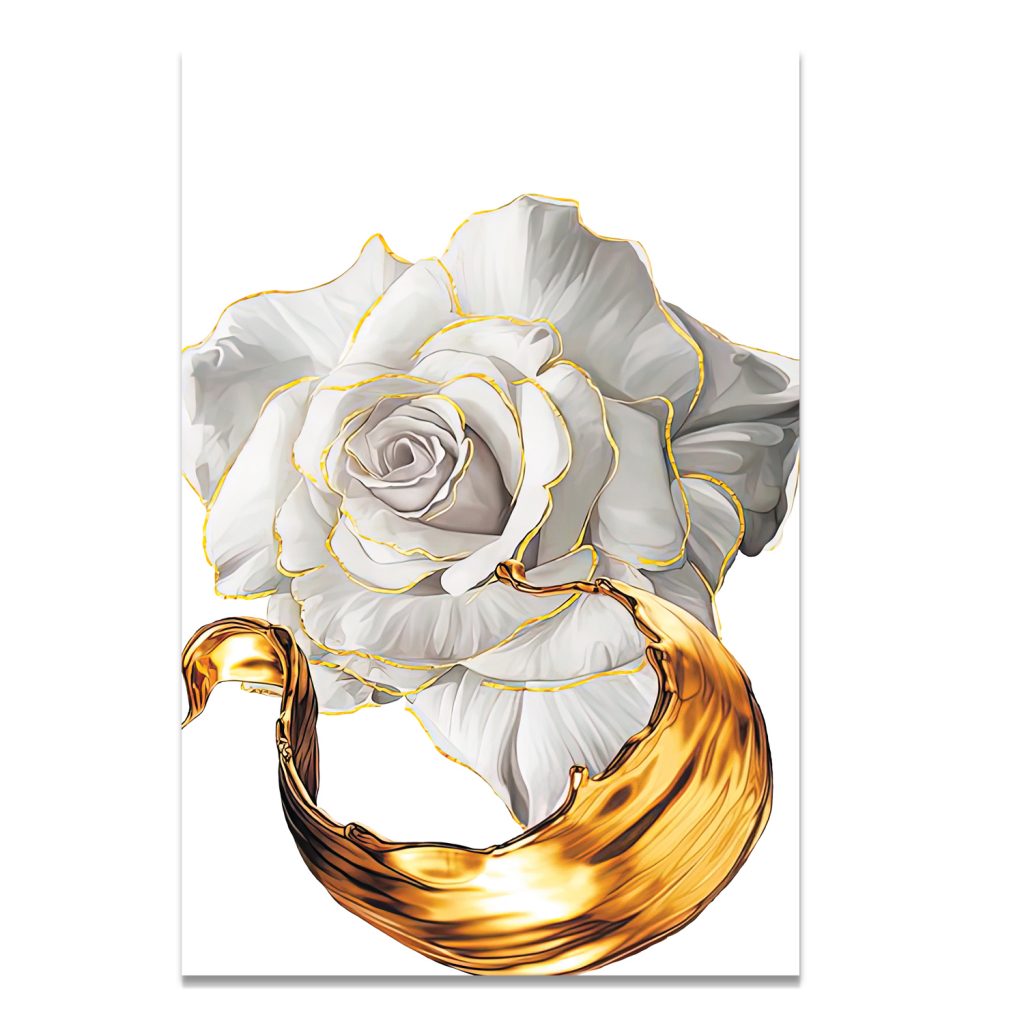 LETO White Rose With Golden Edge Modern Wall Art