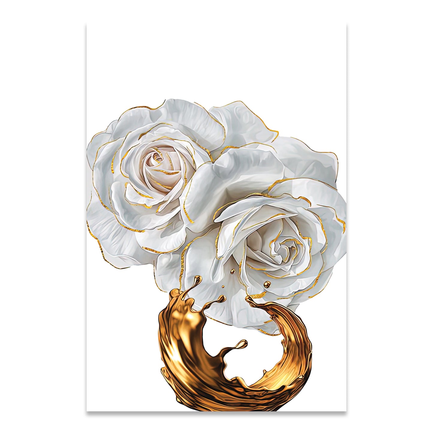 LETO White Rose With Golden Edge Modern Wall Art