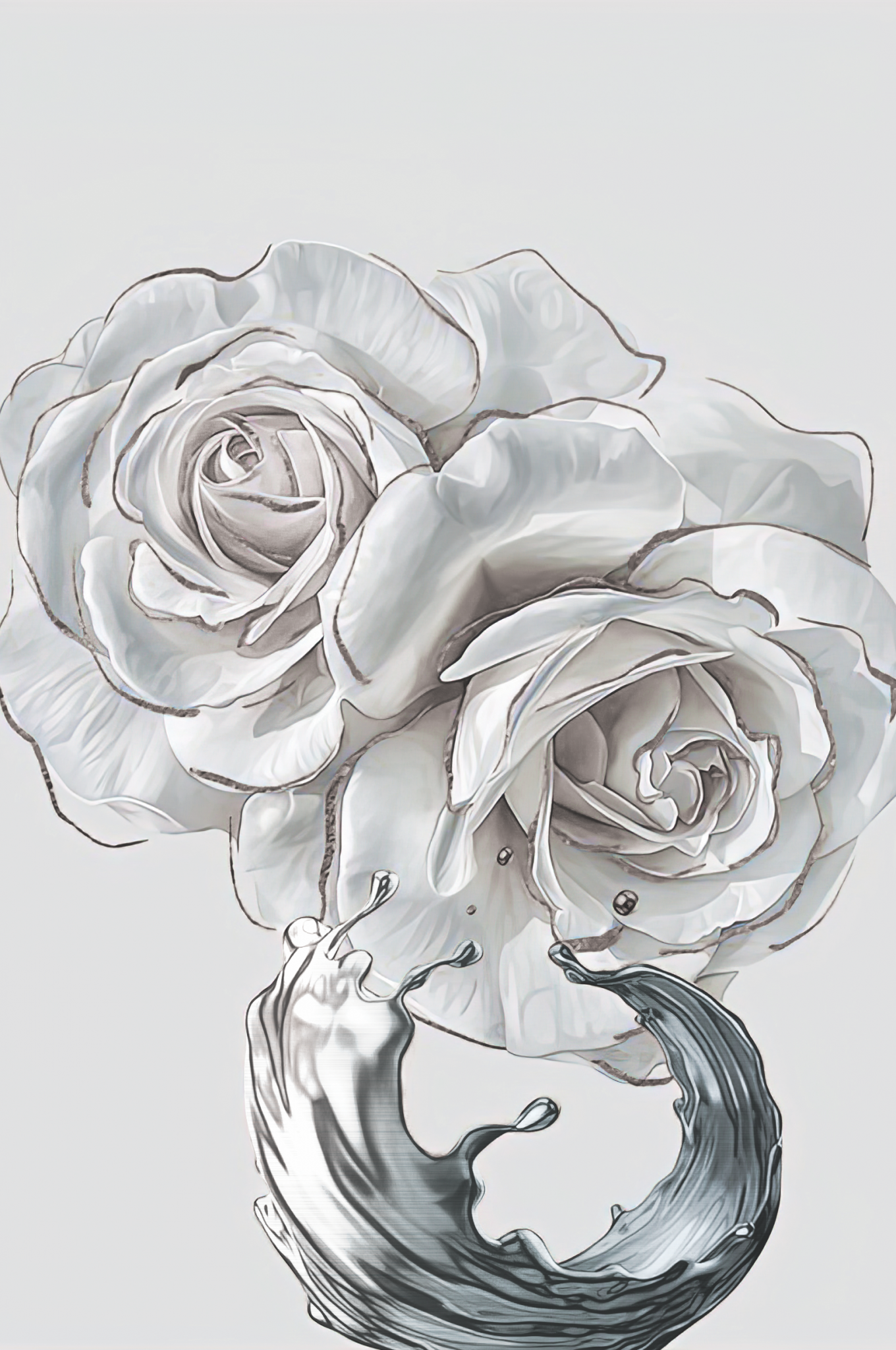 LETO White Rose With Silver Edge Modern Wall Art