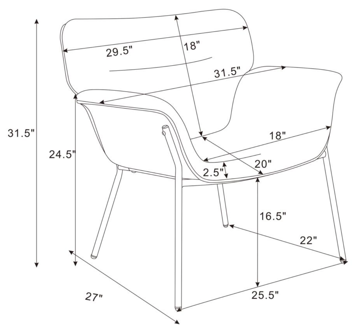DAVINA Upholstered Flared Arms Accent Chair Green