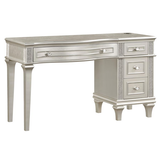 EVANGELINE 4-drawer Vanity Table with Faux Diamond Trim