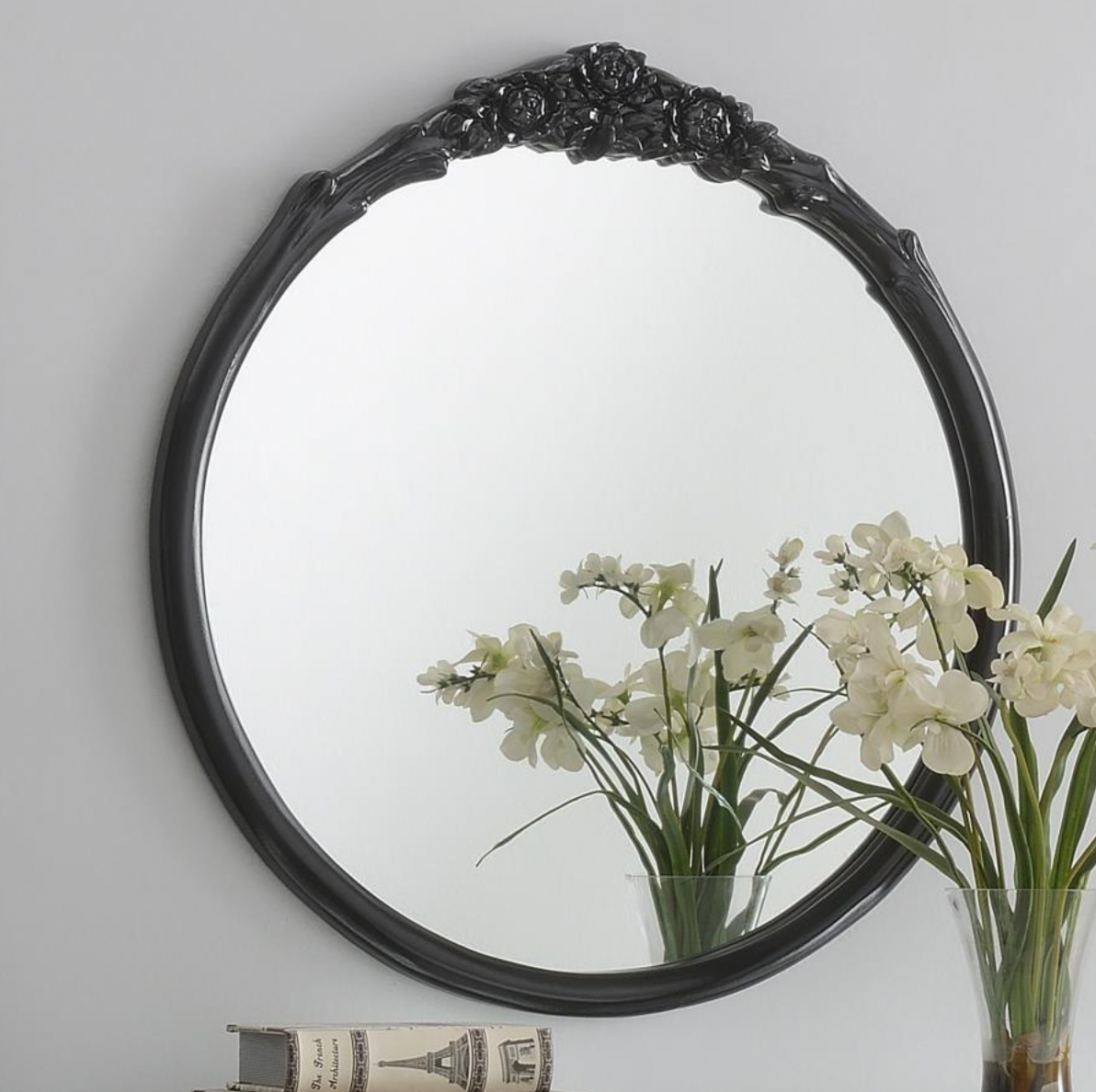 SLYVIE French Provincial Round Wall Mirror Black