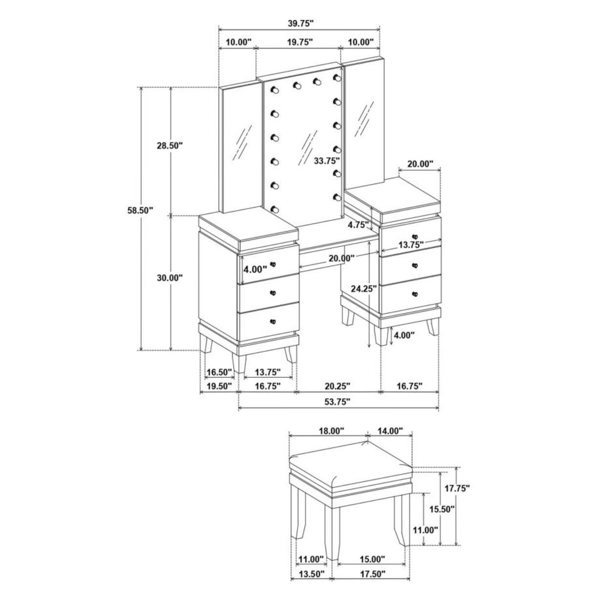 TALEI 6-drawer Vanity Set with Lighting