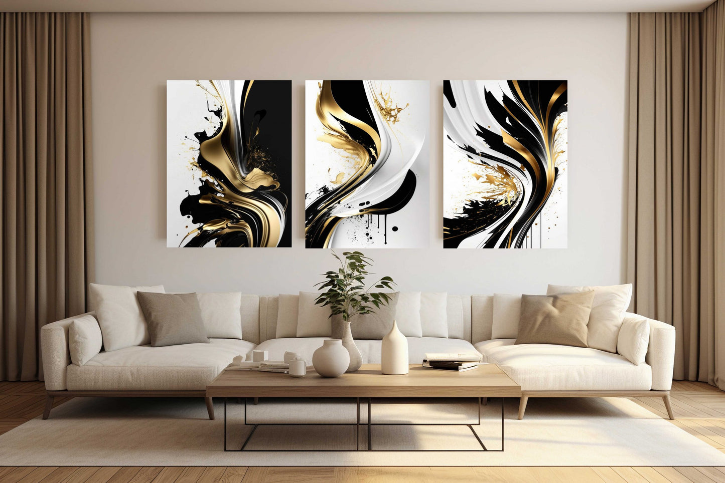 CICERO Gold & Black Swirl Acrylic Wall Print Art