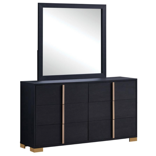 MARCELINE 6-drawer Dresser with Mirror Black
