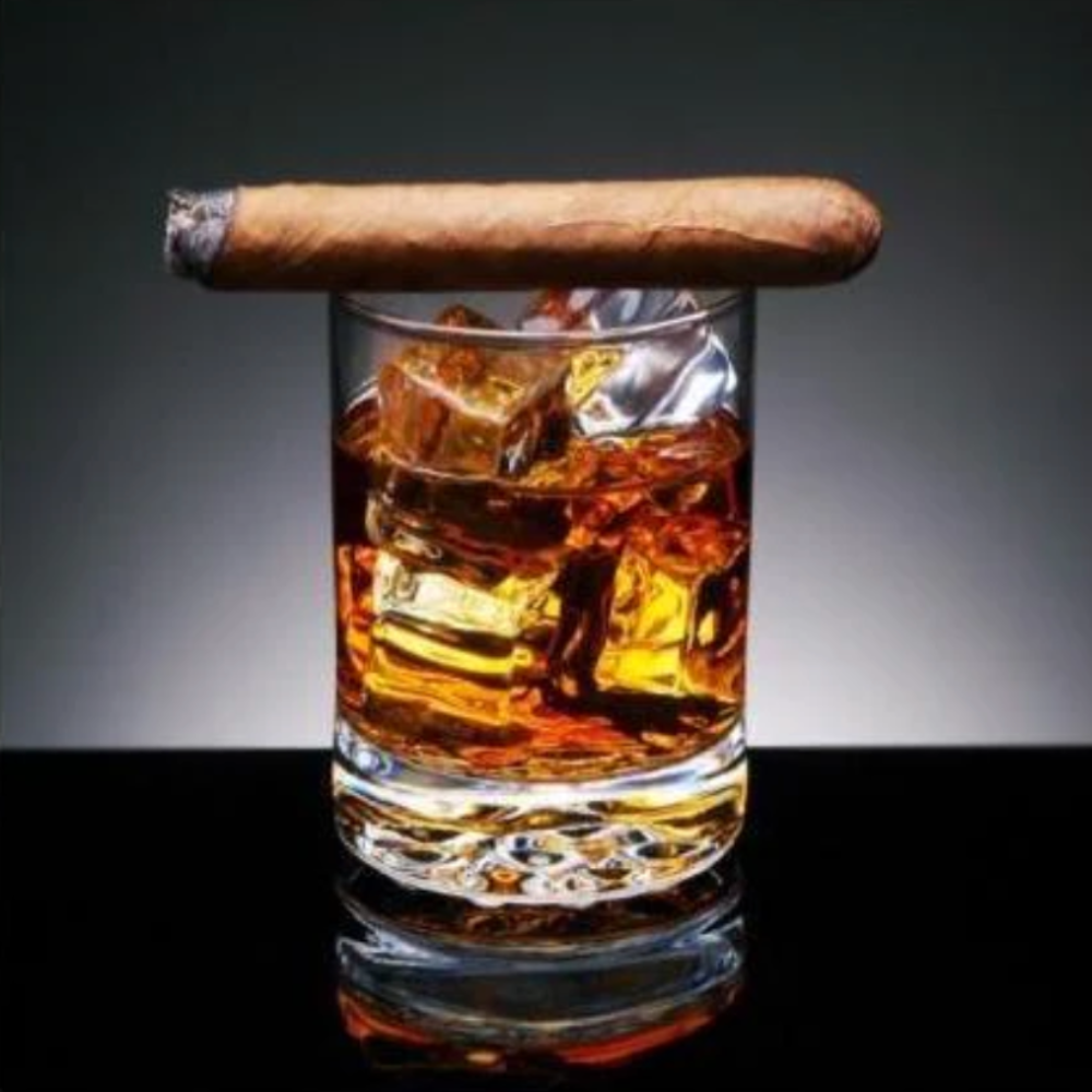 LARKIN Whiskey w/ Cigar Glass Wall Art