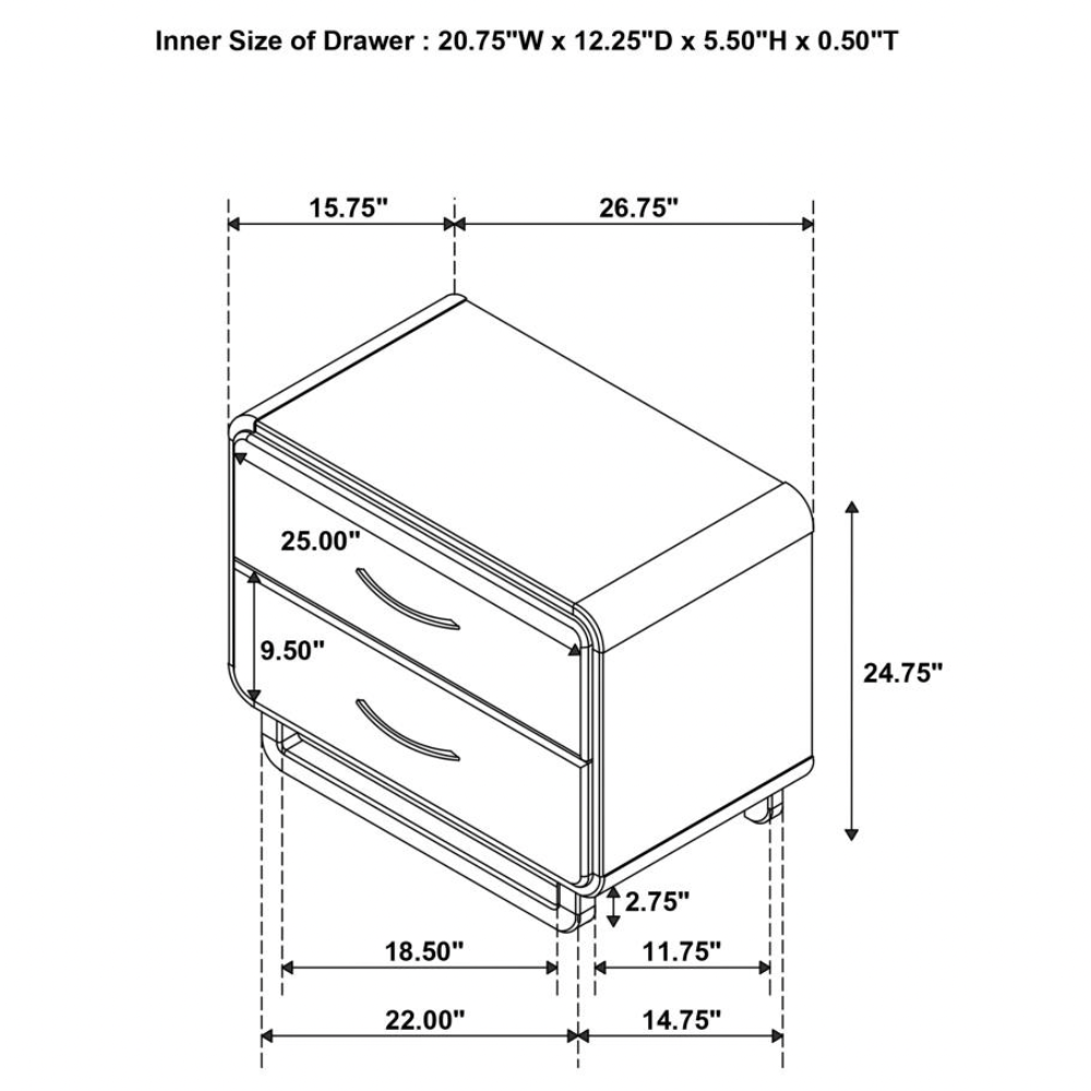 AMSBURY 2-drawer Nightstand Bedside Table Nutmeg