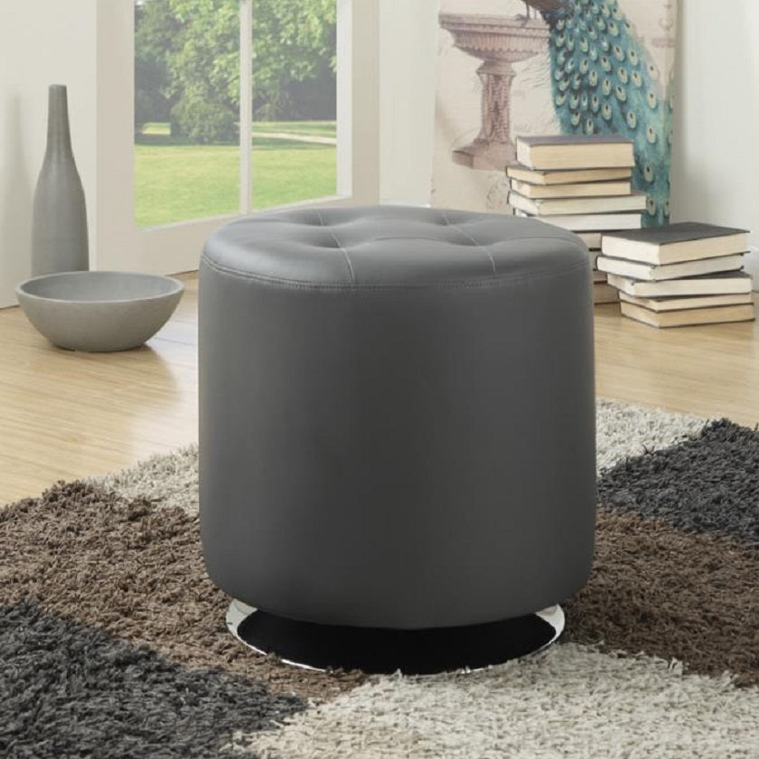 BROWNMAN Round Upholstered Ottoman Grey