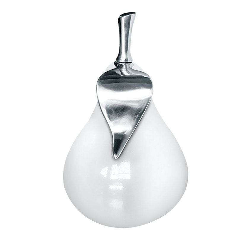 PEAR Sculpture with Aluminum Leaf White