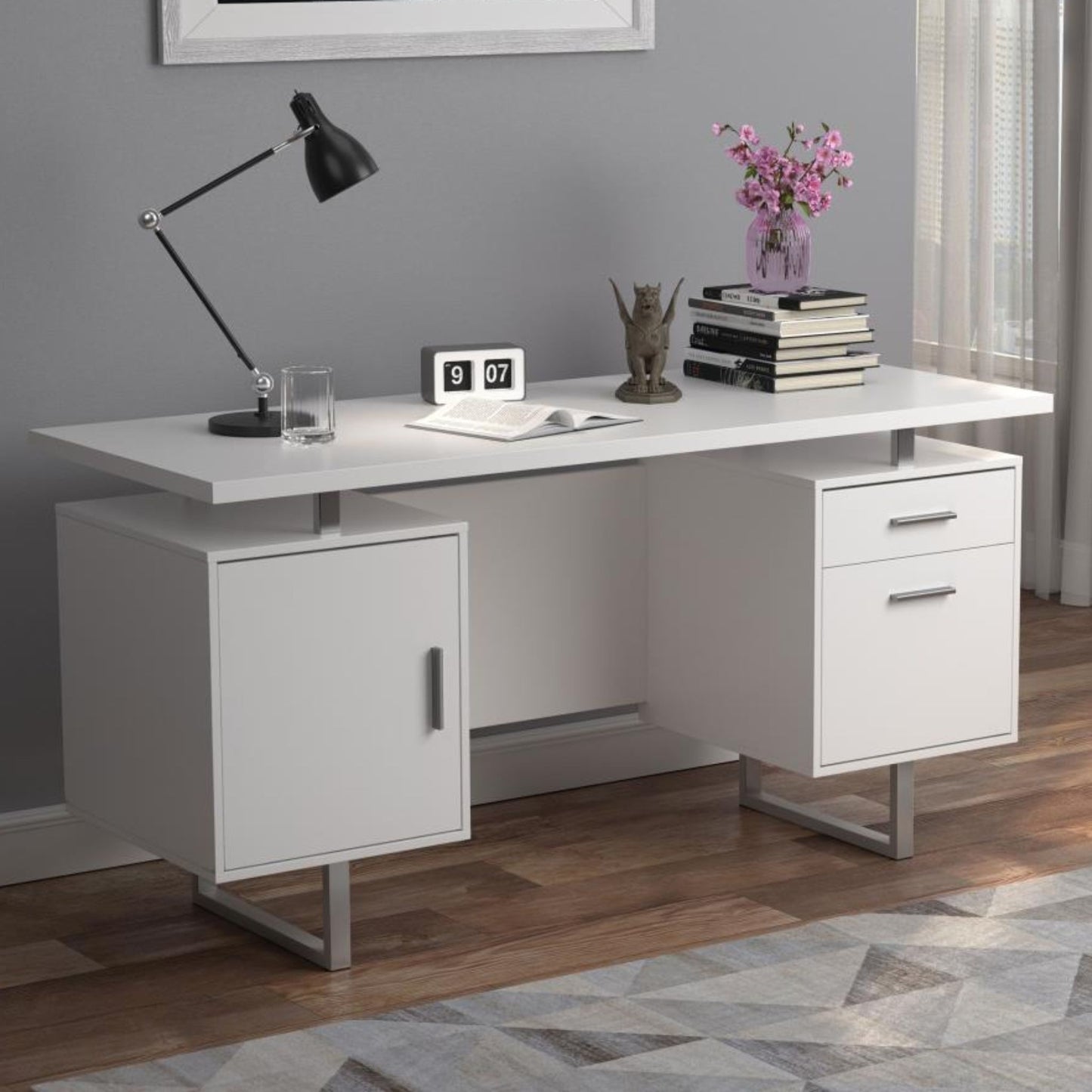 LAWTEY Floating Top Office Desk White Gloss