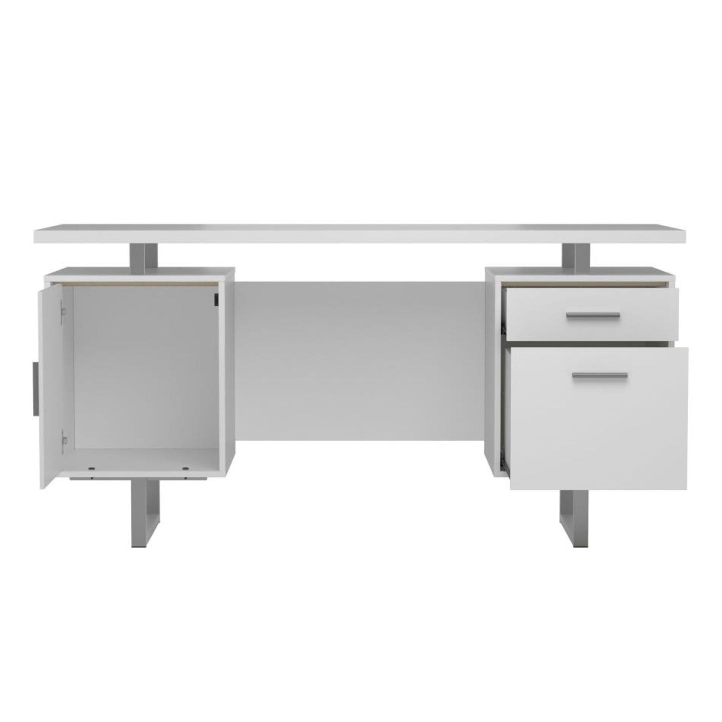 LAWTEY Floating Top Office Desk White Gloss