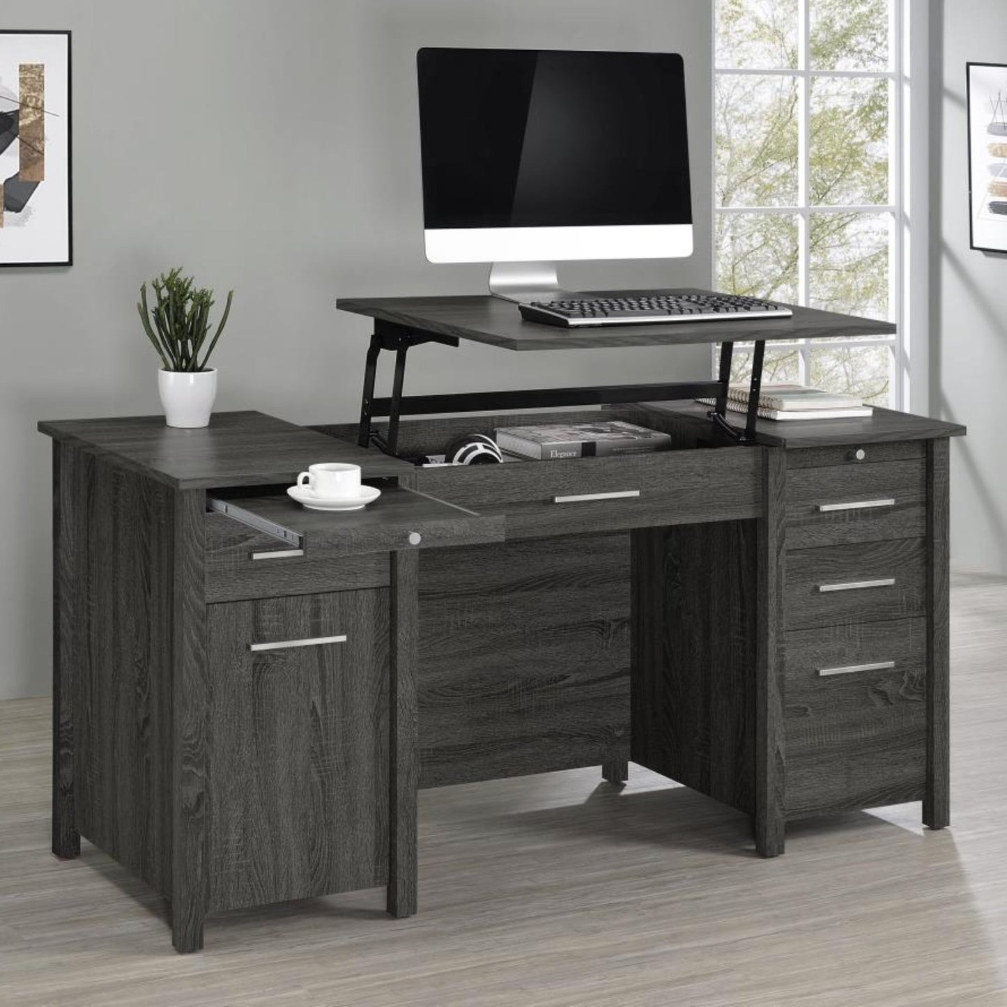 DYLAN 4-drawer Lift Top Office Desk Grey