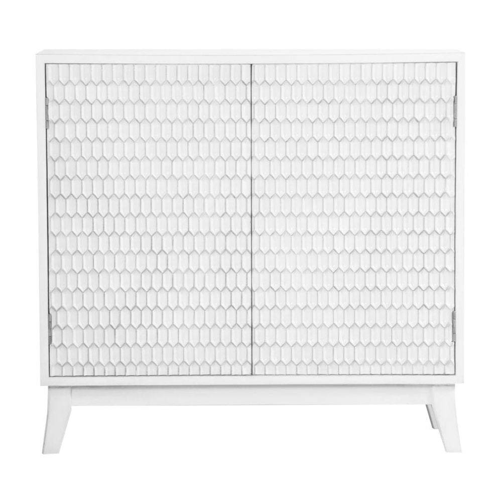 GAMBON 2-door Wood Honeycomb Pattern Accent Cabinet White
