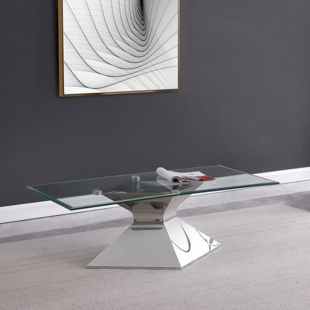 JENNY Glass Top Stainless Steel Coffee Table Chrome