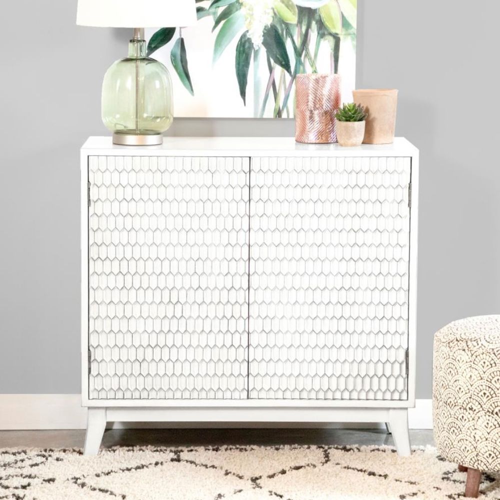 GAMBON 2-door Wood Honeycomb Pattern Accent Cabinet White