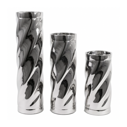 ODIN 3pc Stainless Steel Twisted Candle Holder Set