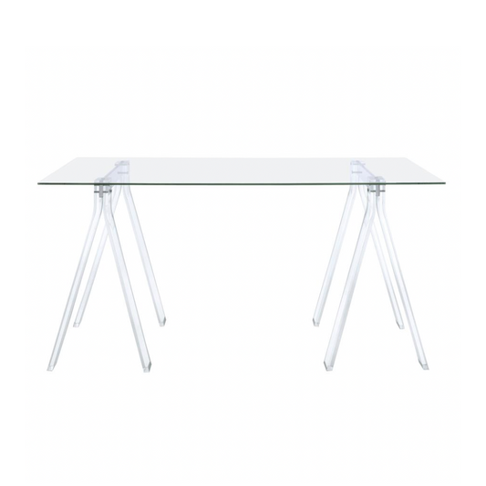 AMATURO 59-inch Glass Top Acrylic Writing Desk Clear