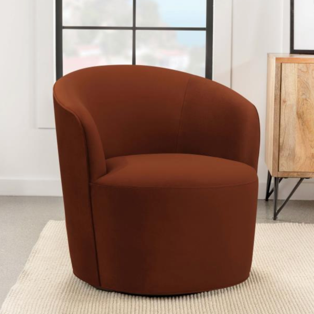 JOYCE Upholstered Barrel Back Swivel Chair Burnt Orange