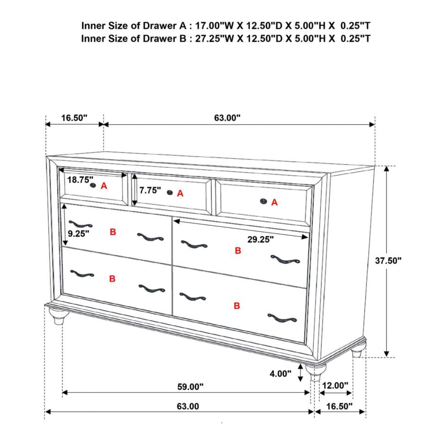 BARZINI 7-drawer Dresser Black