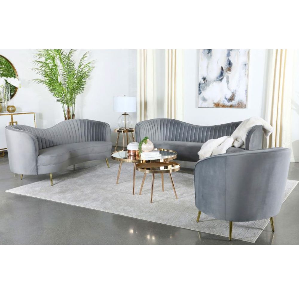 SOPHIA Upholstered Channel Tufted Barrel Accent Chair Grey