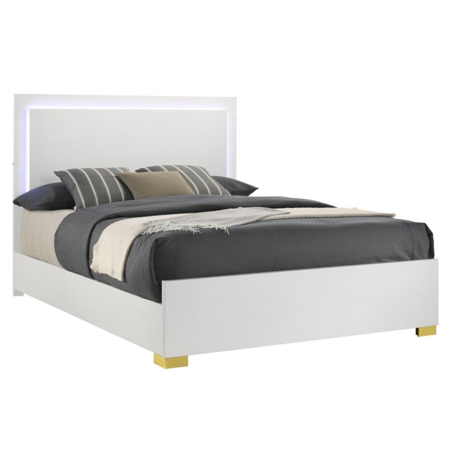 MARCELINE Eastern King Bed with LED Headboard White