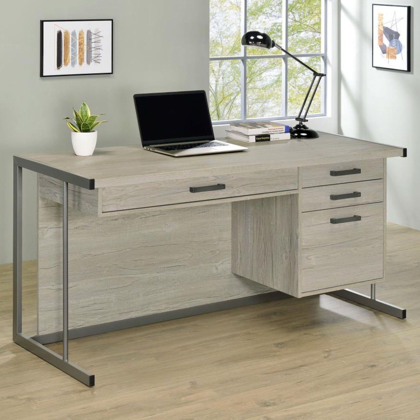 LOOMIS 4-drawer Office Desk Whitewashed Grey