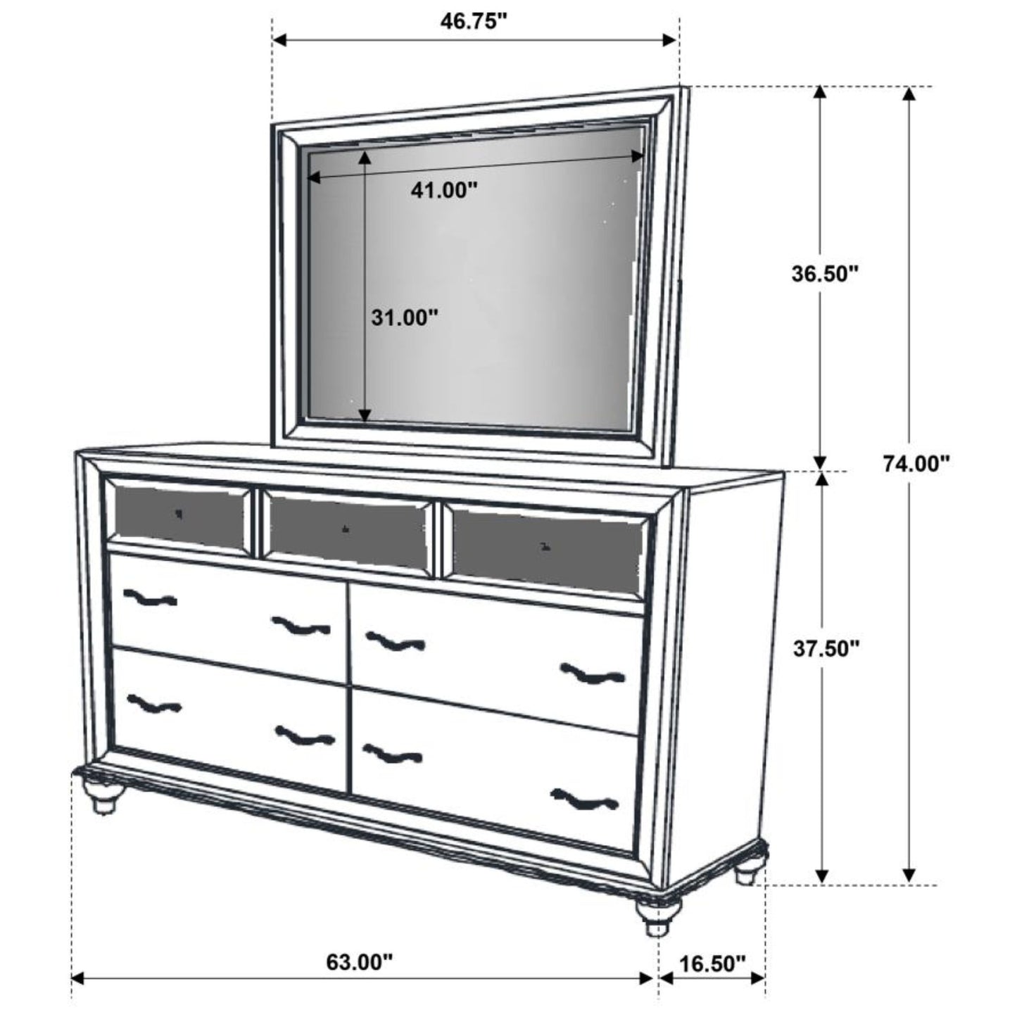 BARZINI 7-drawer Dresser with Mirror Black