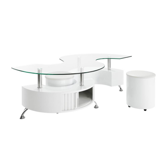 BUCKLEY 3-piece Coffee Table and Stools Set White High Gloss