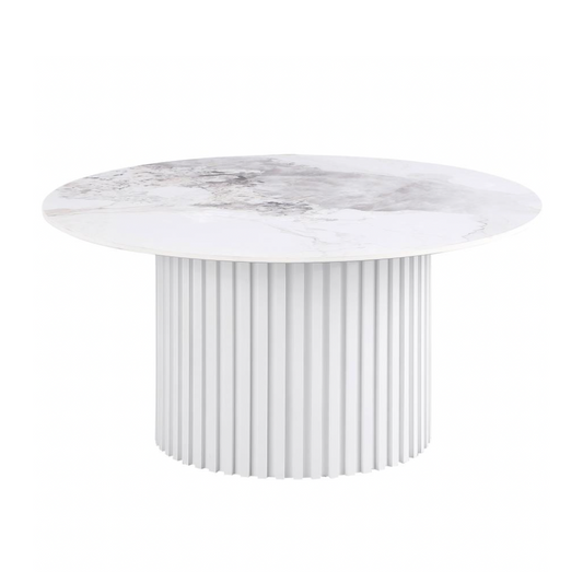 ROWENA Round Sintered Stone Coffee Table White Faux Marble