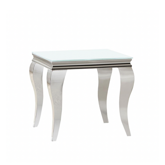 CARONE Square Glass Top End Side Table White and Chrome