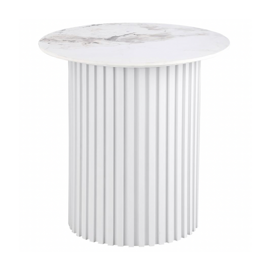 ROWENA Round Sintered Stone End Table White Faux Marble