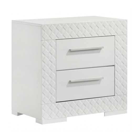 IVES 2-drawer Nightstand Bedside Table White High Gloss