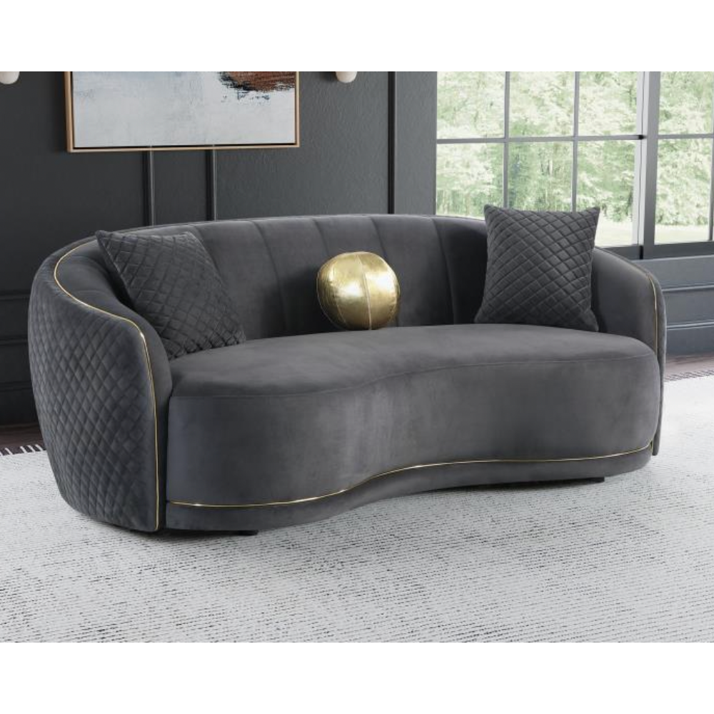 BROOKSIDE Velvet Curved Sofa Dark Grey