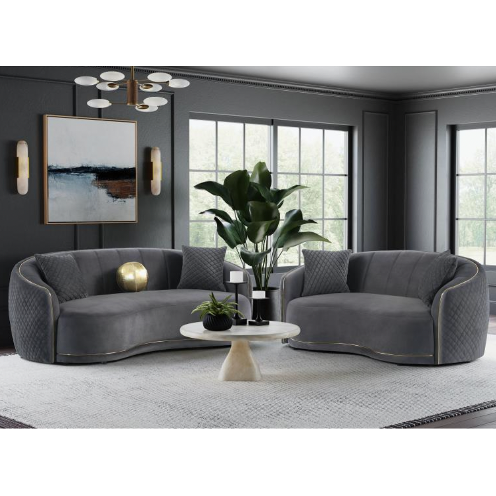 BROOKSIDE 2-piece Velvet Sofa Set Dark Grey