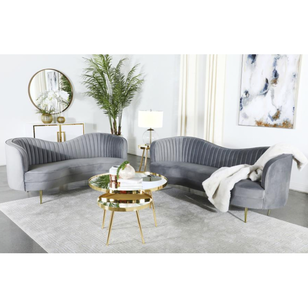 SOPHIA 2-piece Upholstered Channel Tufted Sofa Set Grey