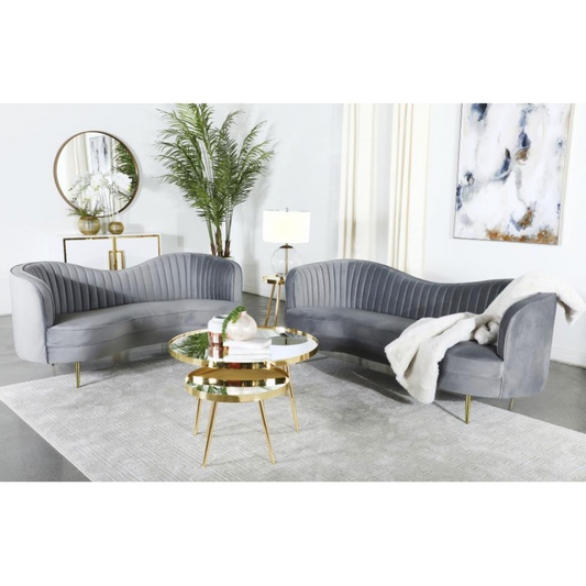 SOPHIA 2-piece Upholstered Channel Tufted Sofa Set Grey