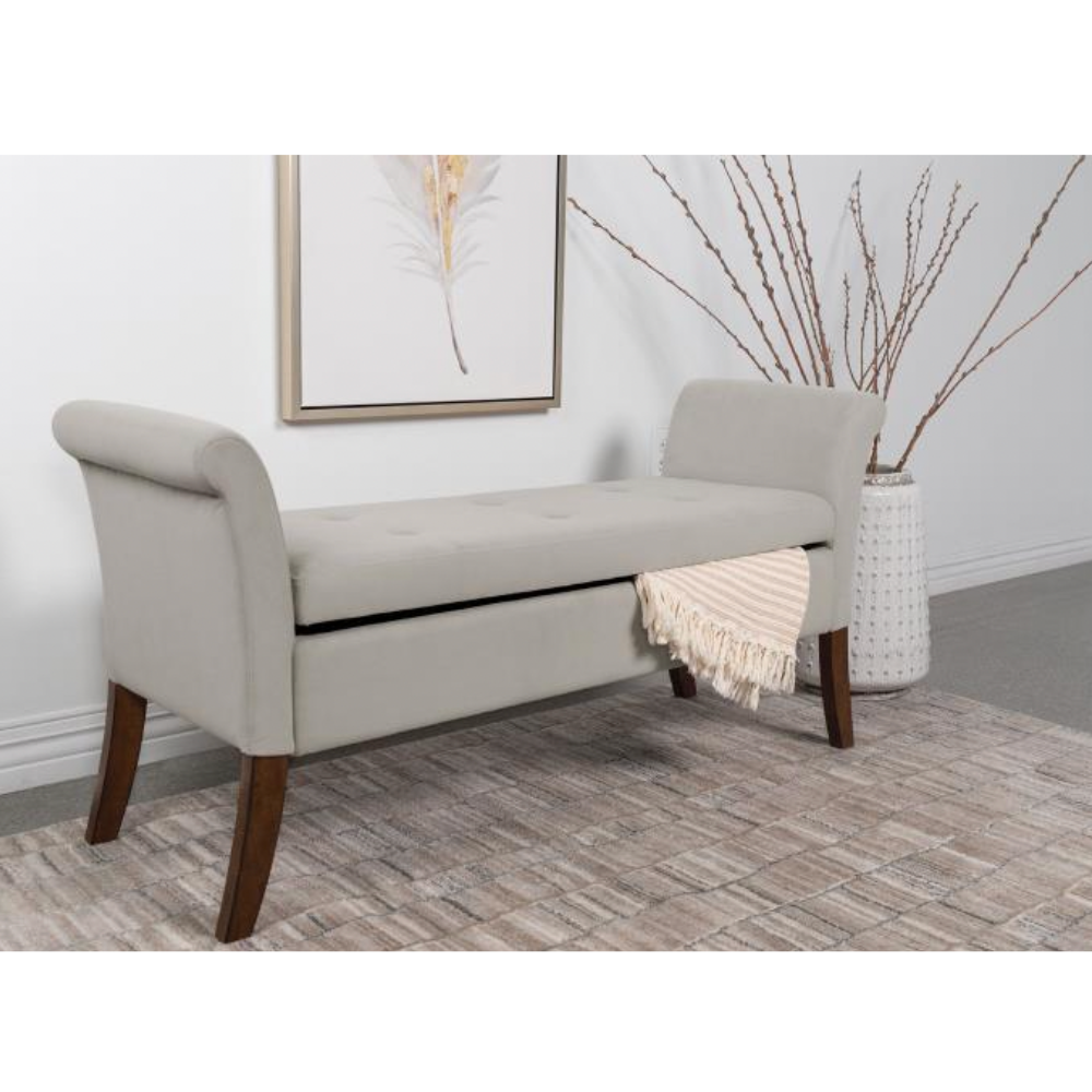 FARRAH Velvet Rolled Arm Storage Bench Beige