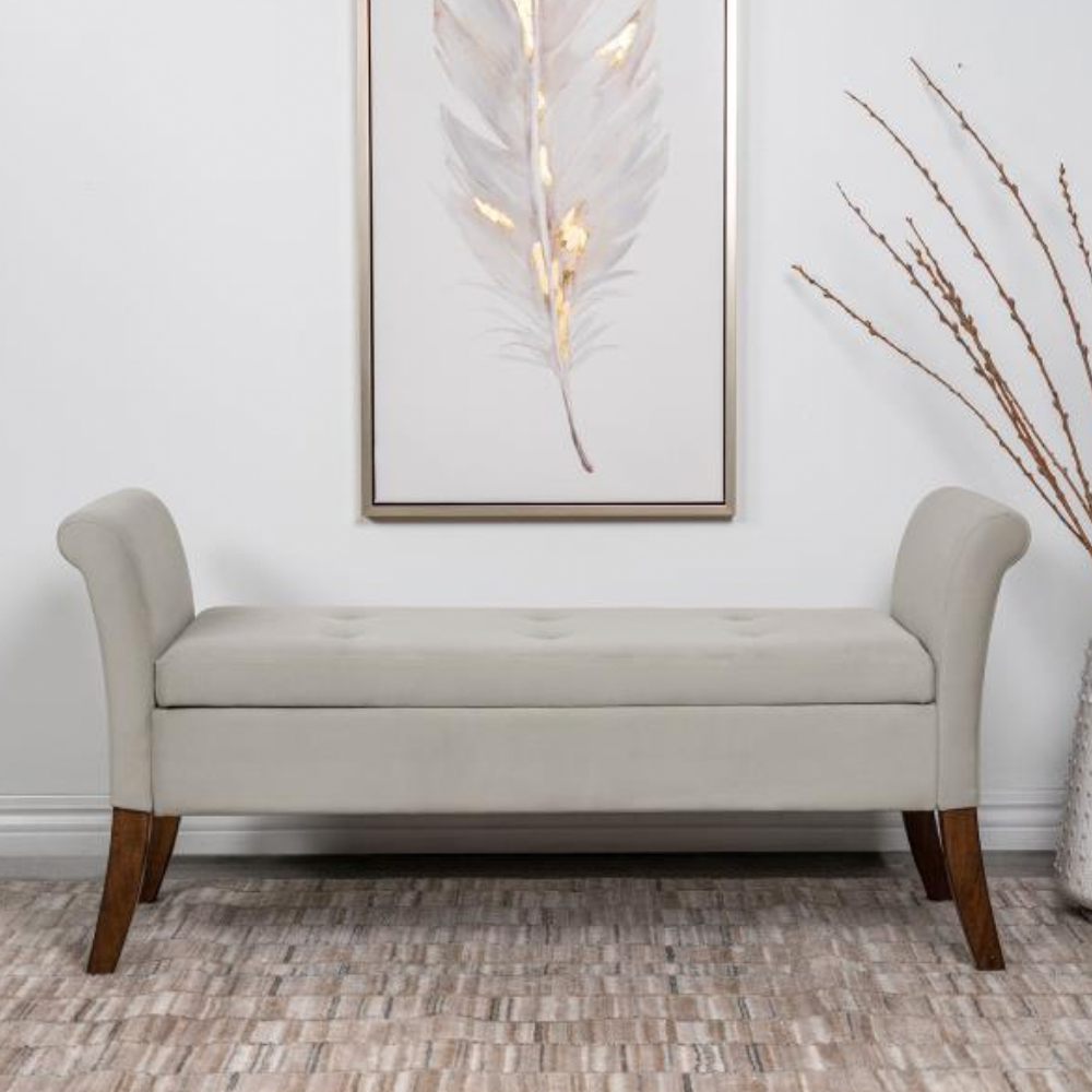 FARRAH Velvet Rolled Arm Storage Bench Beige