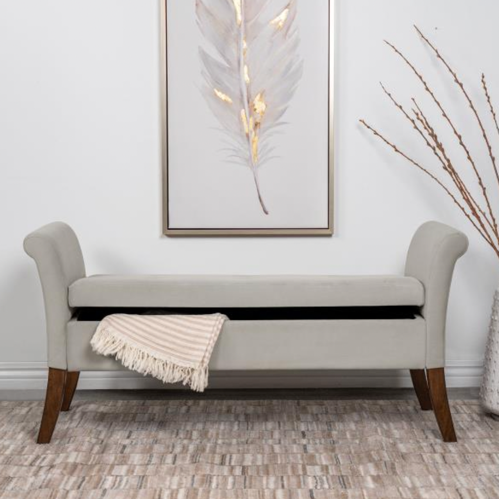 FARRAH Velvet Rolled Arm Storage Bench Beige