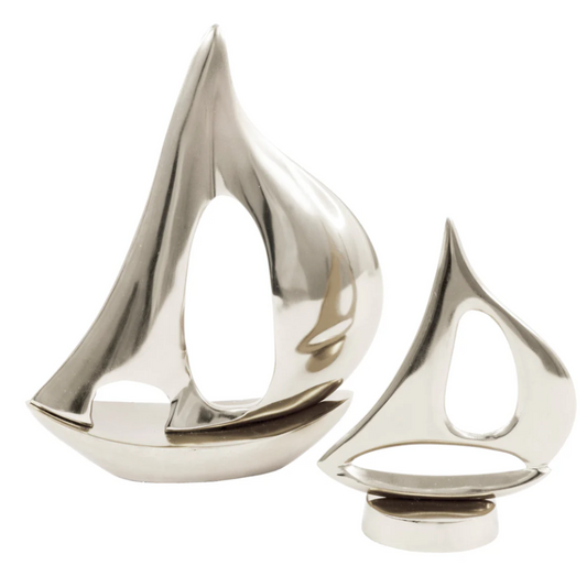 ISAAC 2pc Sail Boats Tabletop Decor Silver