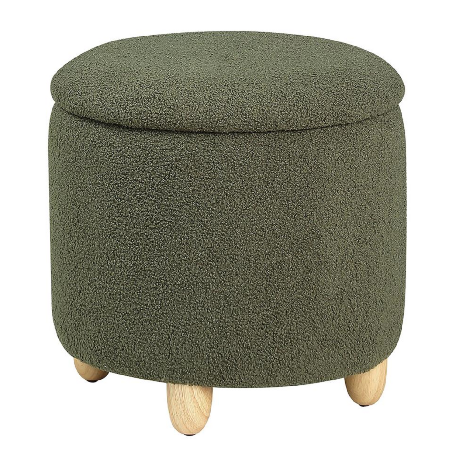 VALIA Faux Sheepskin Upholstered Round Storage Ottoman Green
