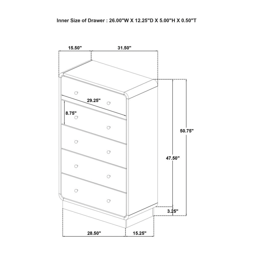 CAVELLE 5-drawer Chest of Drawers Black
