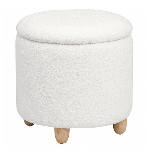 VALIA Faux Sheepskin Upholstered Round Storage Ottoman White
