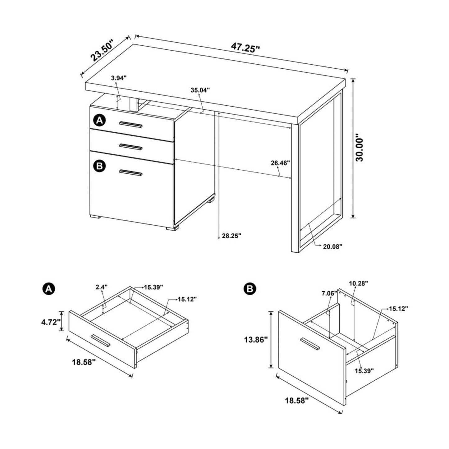 BRENNAN 3-drawer Office Desk Weathered Grey