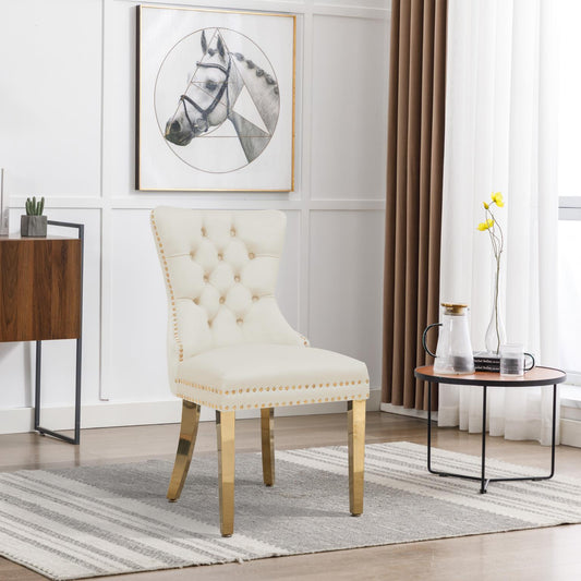 PIPER Dining Chair White Velvet with Gold Steel Legs